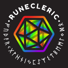 Runecleric rainbow D20 logo